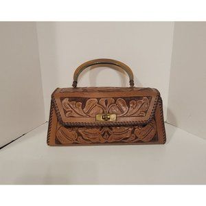 Vintage Hand Tooled Leather Mid Century Modern Western Purse Bag